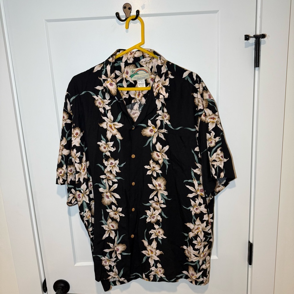 Vintage Paradise Found Floral Hawaiian shirt.